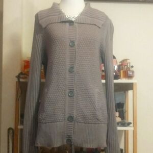 Croft Barrow Tunisian Style Knit Duster Button Up Shawl Collar Cardigan Sweater